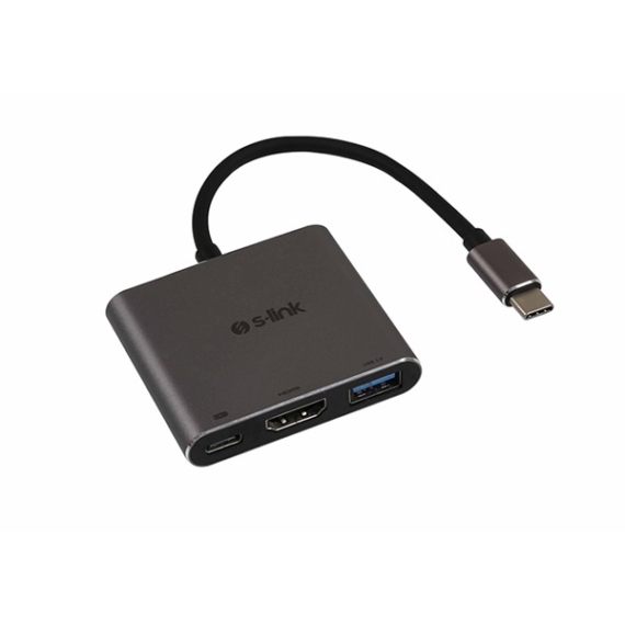 S-Link USB Hub - SW-U515 (Bemenet: USB Type-C, Kimenet: HDMI, USB, USB Type-C , 4K, 30Hz, fém, szürke)