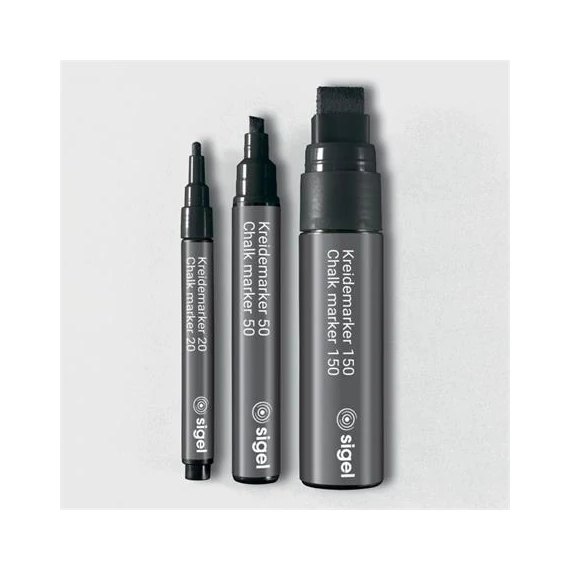 Folyékony krétamarker, kúpos hegy, 1-2mm SIGEL, fekete, 2db/cs