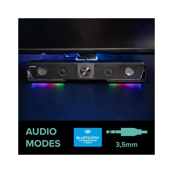 Hangszóró, 12W, 2x3.5 mm jack + USB-A, SPEEDLINK 