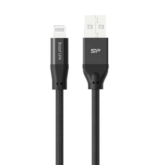 Silicon Power Kábel - USB to Lightning (Fekete, 1m, 480MB/s, Apple MFi Certified, harisnyázott)