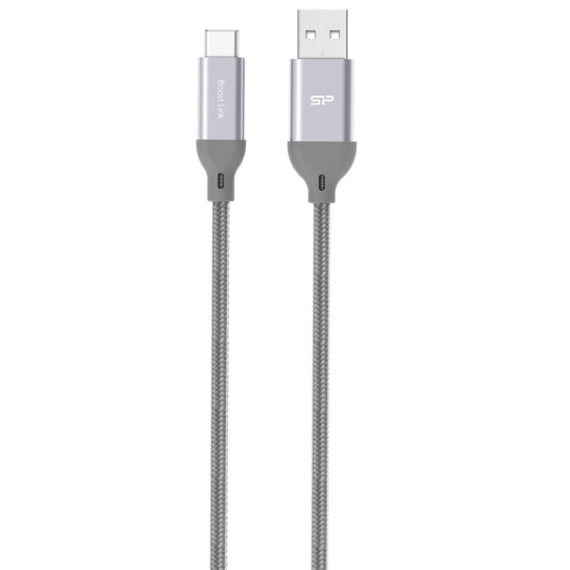 Silicon Power Kábel - USB to USB Type-C (Szürke, 1m, QC 3.0/QC 2.0, 5Gb/s, harisnyázott)