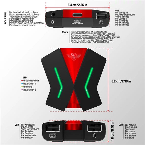 Spirit of Gamer SOG-CONV2 Nintendo/PS4/PS3/Xbox One egér/billentyűzet konzol adapter