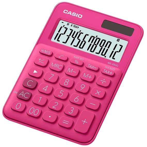 Számológép, asztali, 12 számjegy, CASIO, "MS 20 UC", magenta
