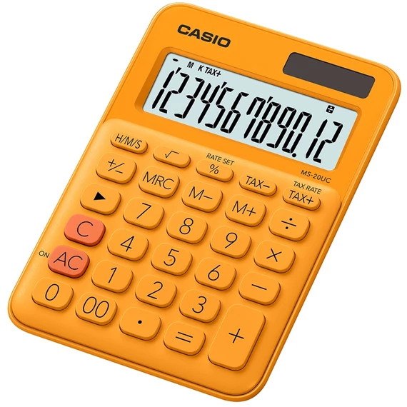 Számológép, asztali, 12 számjegy, CASIO, "MS 20 UC", narancssárga
