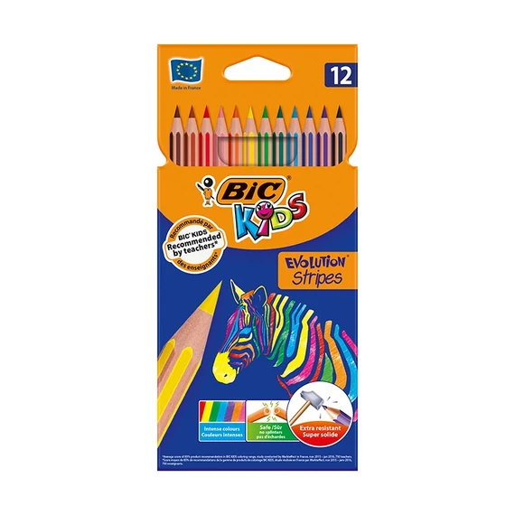 Színes ceruza BIC Kids Evolution hatszögletű hajlékony csíkos környezetbarát 12db/készlet