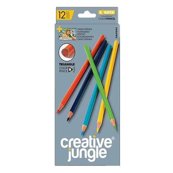 Színes ceruza CREATIVE JUNGLE grey háromszögletű 12db/készlet