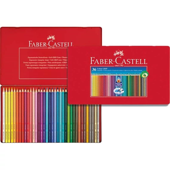 Színes ceruza FABER-CASTELL Grip háromszögletű fémdobozos 36db/készlet