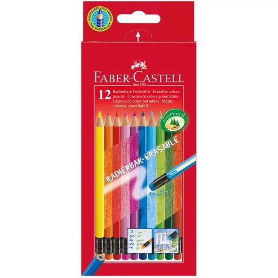 Színes ceruza FABER-CASTELL háromszögletű 12db/készlet+színes radír