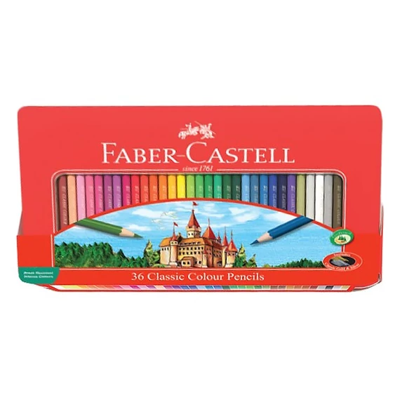 Színes ceruza FABER-CASTELL hatszögletű fémdobozos 36db/készlet