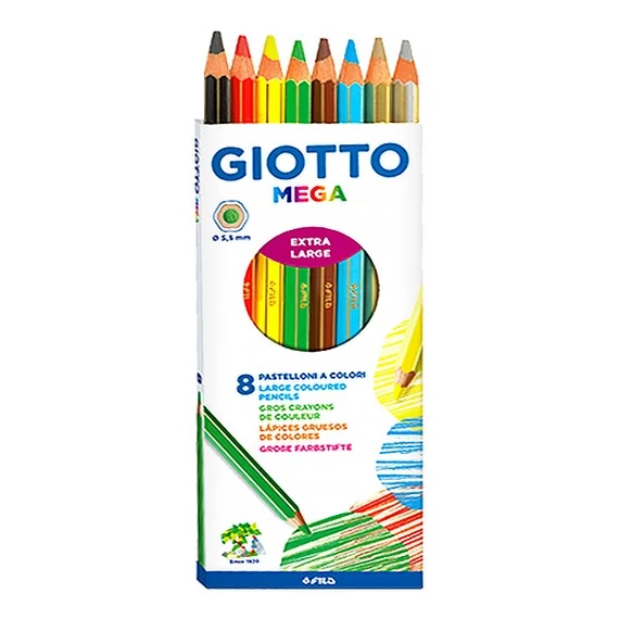 Színes ceruza GIOTTO Mega hatszögletű extra vastag 8db/készlet 6 alapszín+arany+ezüst