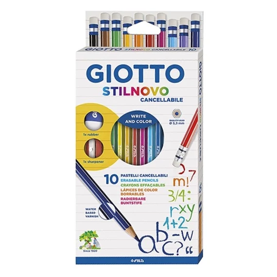 Színes ceruza GIOTTO hegyezővel, radírral 10db/készlet