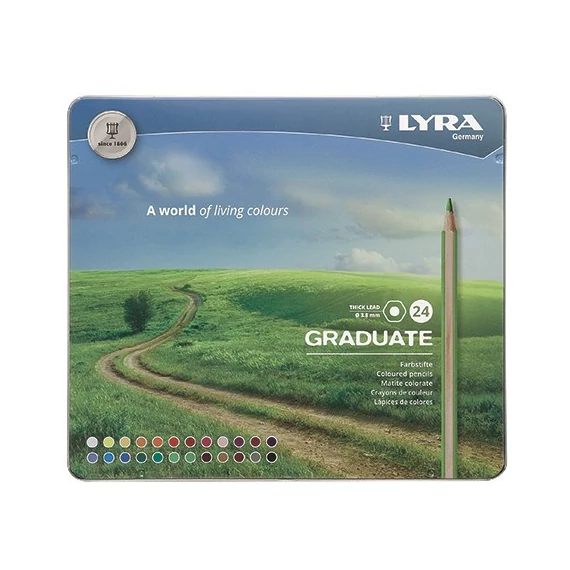 Színes ceruza LYRA Graduate hatszögletű fémdobozos 24 db/készlet