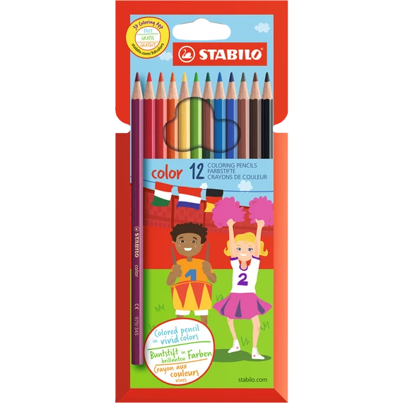 Színes ceruza készlet, hatszögletű, STABILO "Color", 12 különböző szín