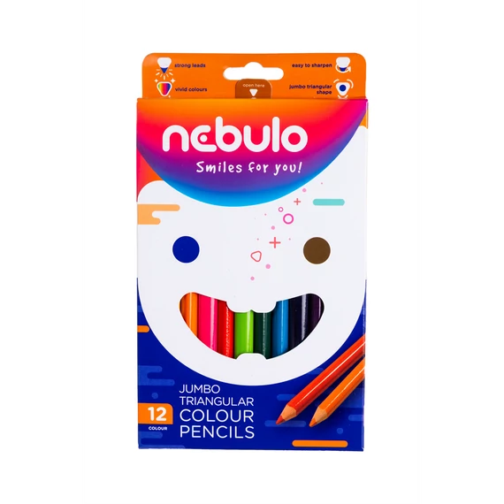 Színes ceruza készlet, háromszögletű, jumbo, NEBULO, 12 különböző szín