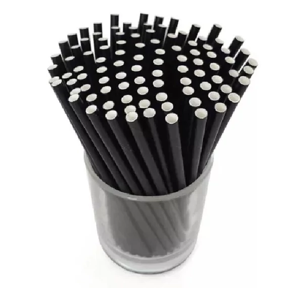 Szívószál papír fekete  6mmx230mm 100 darabos