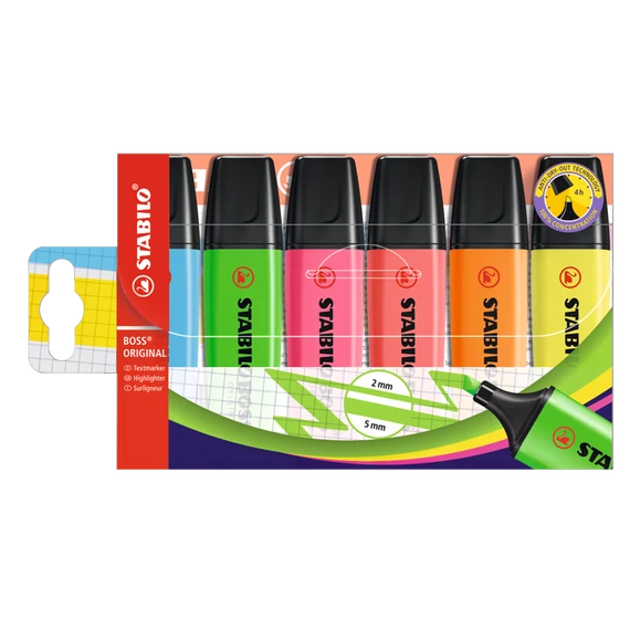 Szövegkiemelő készlet, 2-5 mm, STABILO "BOSS original", 6 különböző szín