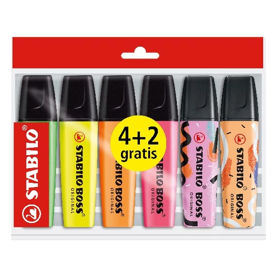 Szövegkiemelő készlet, 2-5 mm, STABILO "Boss Original ", 4+2 különböző szín