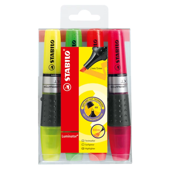 Szövegkiemelő készlet, 2-5 mm, STABILO "Luminator", 4 különböző szín
