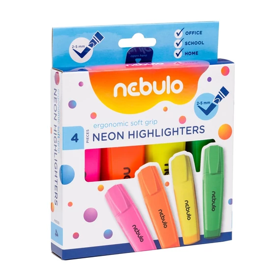 Szövegkiemelő készlet, 2-5 mm, NEBULO, 4 neon szín
