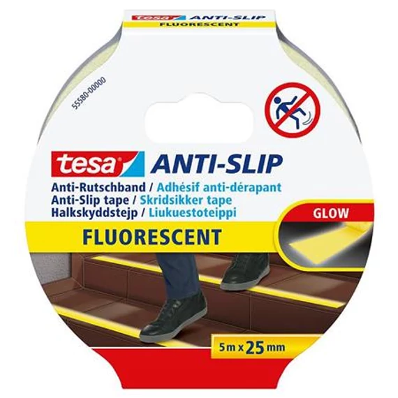 Csúszásgátló szalag, 25 mm x 5 m, TESA "Anti-Slip", fluoreszkáló