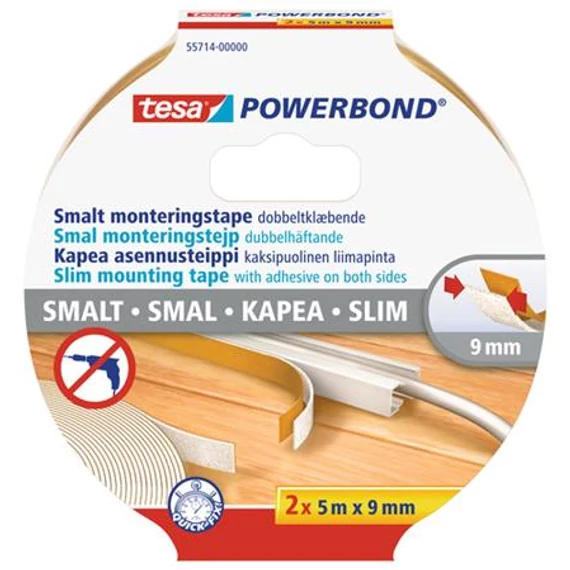 Szerelőszalag, keskeny, 2 x 9 mm x 5 m, TESA, 