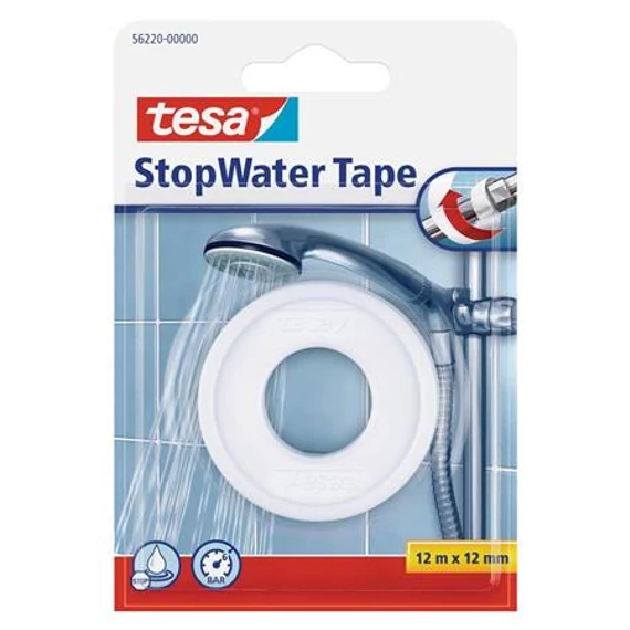 Tömítőszalag, csöpögésre, 12 mm x 12 m, TESA, "StopWater Tape", fehér