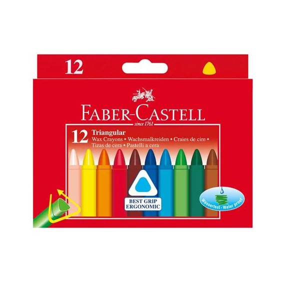 Zsírkréta, háromszögletű, FABER-CASTELL , 12 különböző szín