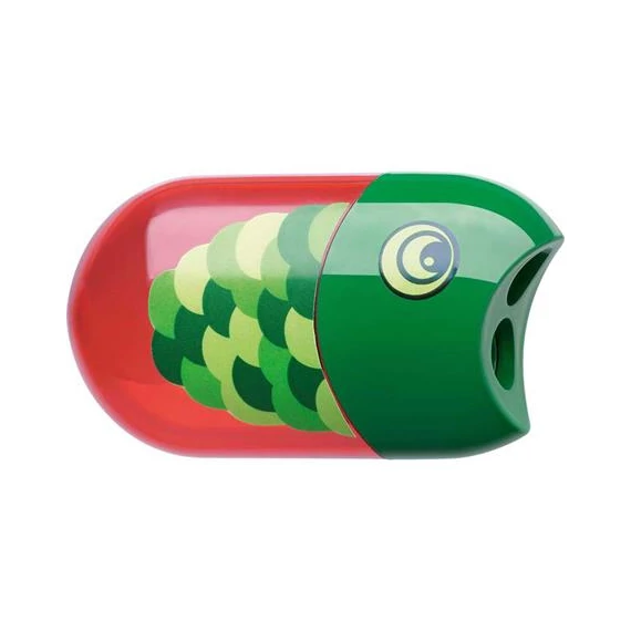 Hegyező és radír, kétlyukú, tartályos, FABER-CASTELL, hal minta