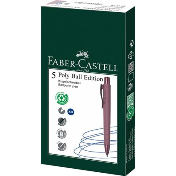 Golyóstoll, 0,7 mm, nyomógombos tolltest, bordó tolltest, FABER-CASTELL 