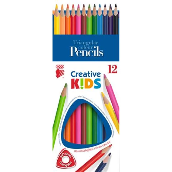 Színes ceruza ICO Creative Kids háromszögletű 12db/készlet