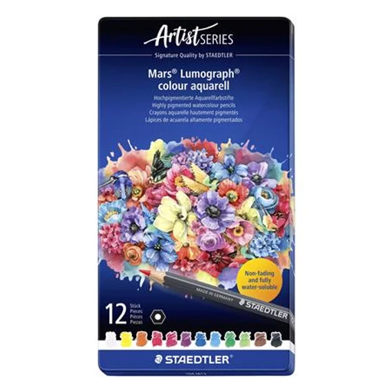 Akvarell színes ceruza készlet, hatszögletű, fémdobozos, STAEDTLER 
