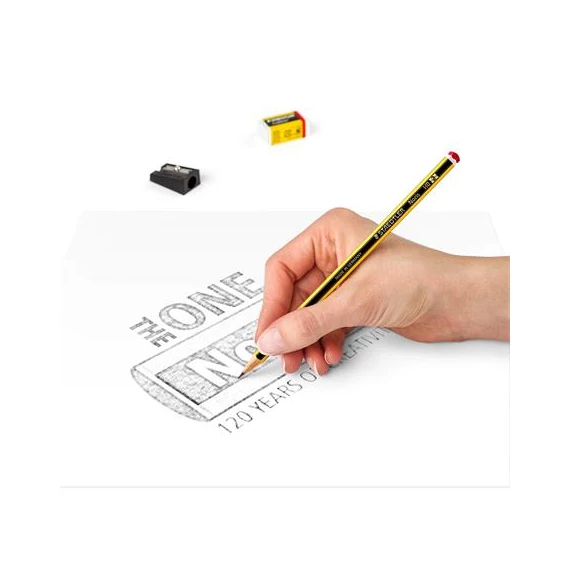 Grafitceruza, HB, hatszögletű, hegyezővel és radírral, STAEDTLER 