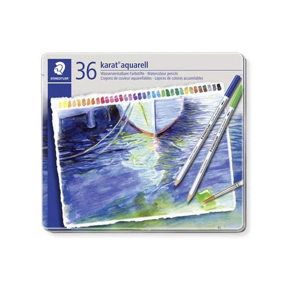 Akvarell ceruza készlet, fém doboz, STAEDTLER "Karat 125", 36 különböző szín