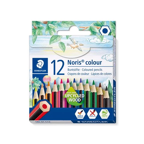 Színes ceruza készlet, hatszögletű, félhosszú, STAEDTLER "Noris Colour 185", 12 különböző szín