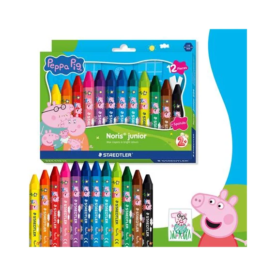 Zsírkréta, hatszögletű, jumbo, STAEDTLER „Noris® junior 224”, Peppa malac, 12 szín