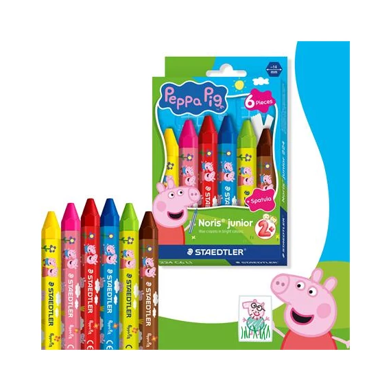 Zsírkréta, hatszögletű, jumbo, STAEDTLER „Noris® junior 224”, Peppa malac, 6 szín