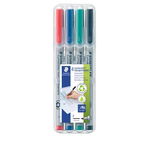 Alkoholmentes marker készlet, OHP, 0,6 mm, STAEDTLER "Lumocolor 316 F", 4 különböző szín