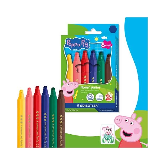 Filctoll készlet, 2,5 mm, kimosható, jumbo, STAEDTLER „Noris® junior 329”, Peppa malac, 6 szín