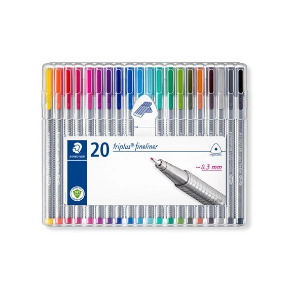 Tűfilc készlet, 0,3 mm, STAEDTLER "Triplus 334", 20 különböző szín