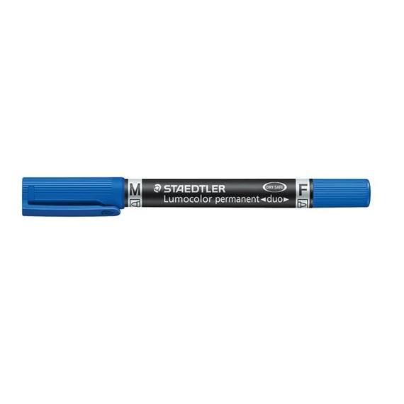 Alkoholos marker, F/M, 0,6/1,5 mm, kúpos, kétvégű, STAEDTLER "Lumocolor Duo 348", kék