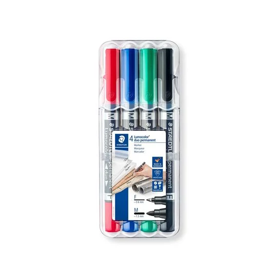 Alkoholos marker készlet, F/M, 0,6/1,5 mm, kúpos, kétvégű, STAEDTLER 