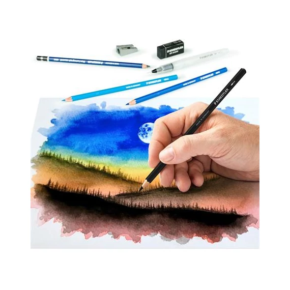 Akvarell ceruza készlet, ecsettel, radírral, hegyezővel, grafitceruzával, STAEDTLER 