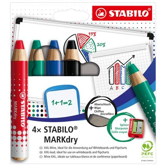 Táblaceruza készlet, fehértáblához, flipchartpapírhoz kúpos, STABILO 