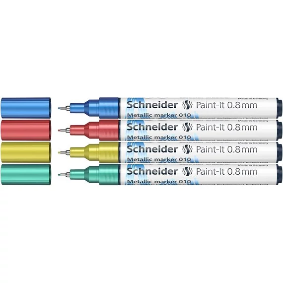 Akril marker készlet, 0,8 mm, SCHNEIDER "Paint-It 010", 4 különböző metálfényű szín