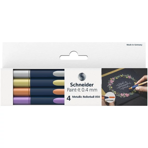 Metálfényű rollertoll készlet, 0,4 mm, SCHNEIDER 