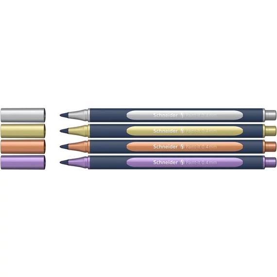 Metálfényű rollertoll készlet, 0,4 mm, SCHNEIDER 