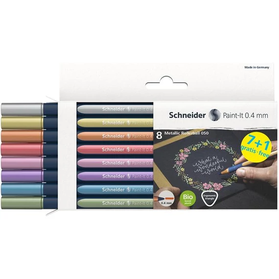 Metálfényű rollertoll készlet, 0,4 mm, SCHNEIDER 