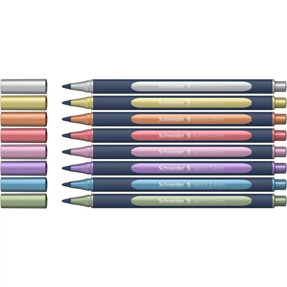 Metálfényű rollertoll készlet, 0,4 mm, SCHNEIDER 
