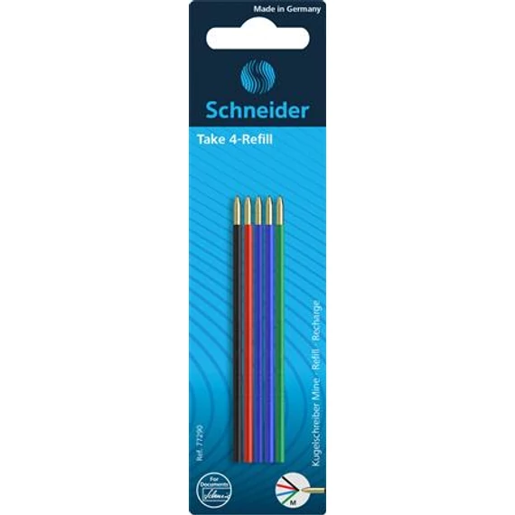 Golyóstollbetét, 0,5mm, SCHNEIDER "Take 4", 4 különböző szín, 5db/bliszt