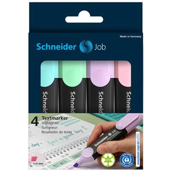 Szövegkiemelő készlet, 1-5 mm, SCHNEIDER "Job Pastel", 4 különböző pasztell szín